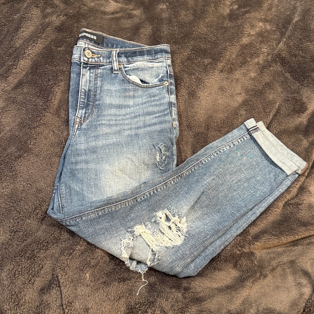 Express Women's Distressed Girlfriend High Rise Denim Jeans